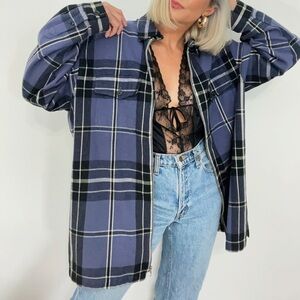 VINTAGE Purple Plaid Cotton Oversized Slouchy Cabin Core Zip Up Jacket Coat
